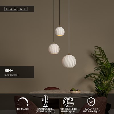 Lucide BINA - Suspension - Ø 40 cm - 3xE27 - Blanc